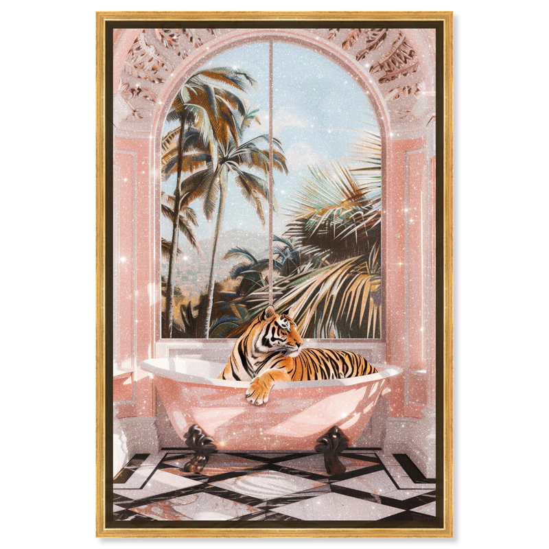 «Sleeping Tiger Bath» par Art Remedy, Cadre noir, H 25 po x l 17 po