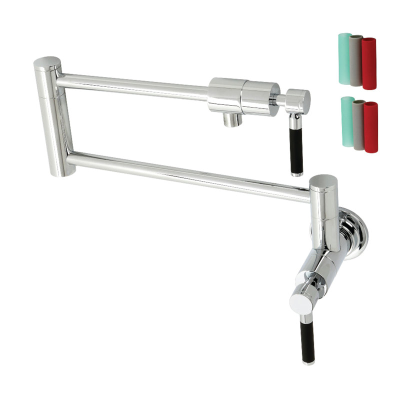 Kingston Brass Manhattan Two-Handle 1-Hole Wall Mount Pot Filler Faucet, Polished Chrome, Lever Straight Wrap