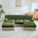 Tissu en velours confortable en forme de U respirant, canapé de style Chesterfield, jupe à franges à franges sur le plancher, conception combinée modulaire, conception ergonomique, conception capitonnée à boutons, pour chambre à coucher pour salon, vert