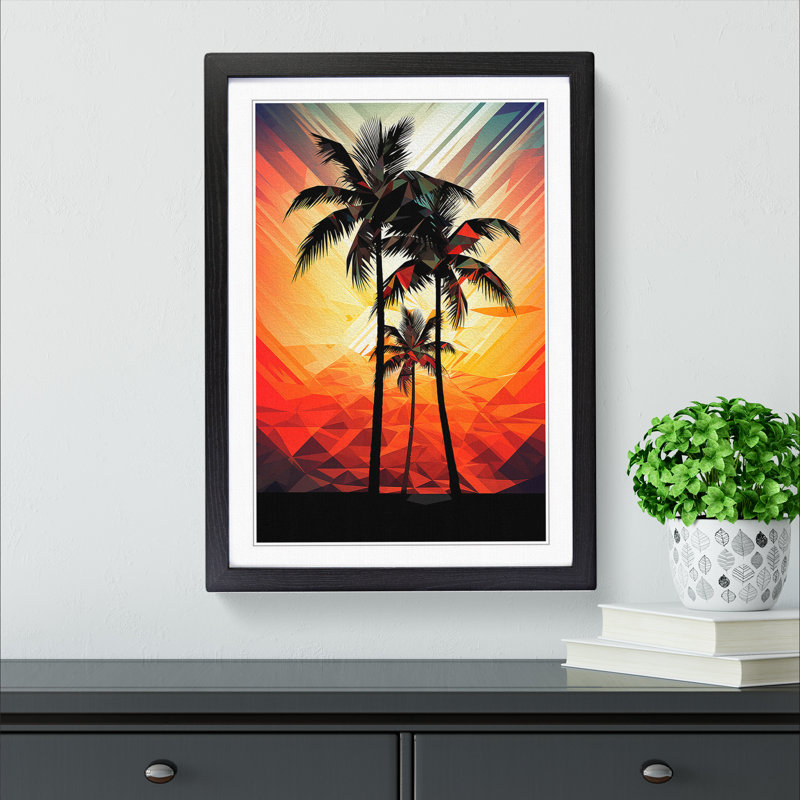 Palm Tree Geometric No.2 - Single Picture Frame Print on Wood, Black Framed, 34cm H x 25cm W x 2" D