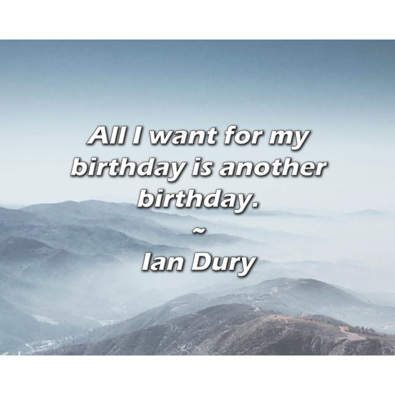 Citation de Ian Dury: Tout ce que je veux pour mon anniversaire, c'est un autre anniversaire., H 20 po x l 24 po