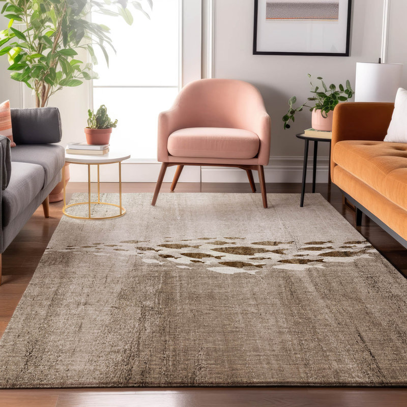 Tapis taupe Cerrito lavable à la machine de qualité supérieure, Rectangulaire 3 pi x 5 pi