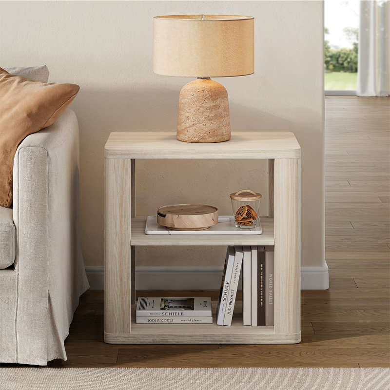 Wood End Table with Storage Shelves, 24" Tall Nightstand for Bedroom