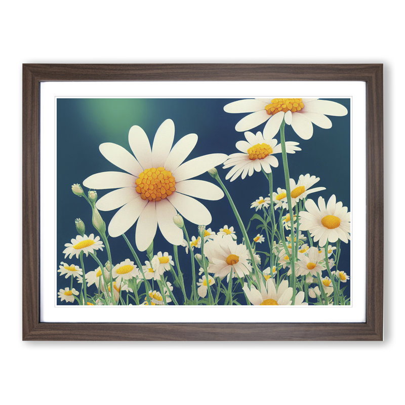 Marvellous Daisy Flowers 1 Piece Single Picture Frame Wall Art, 46cm H x 64cm W x 2cm D, Walnut