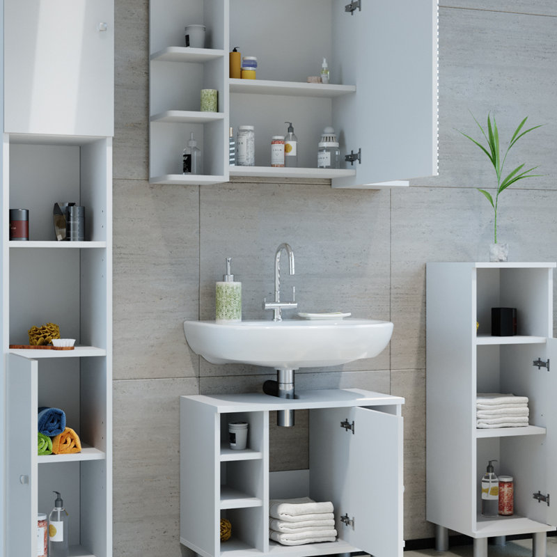 Villareal Bathroom Storage Furniture Set, High-gloss white