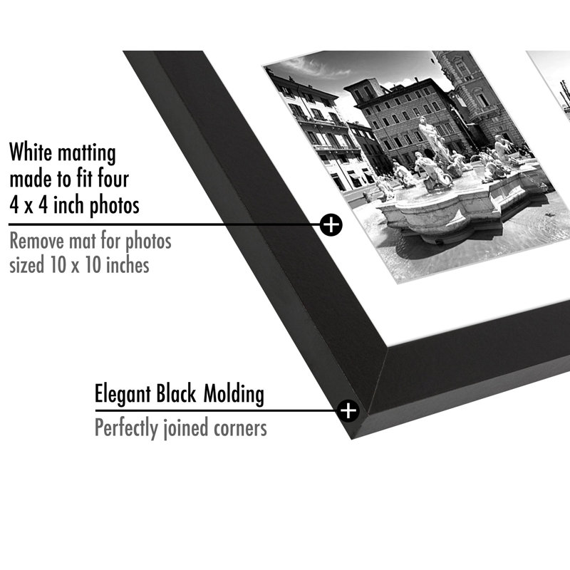 Ronit Collage Picture Frame, 4 in 1 for Wall Composite Wood and Shatter-Resistant Glass, Black