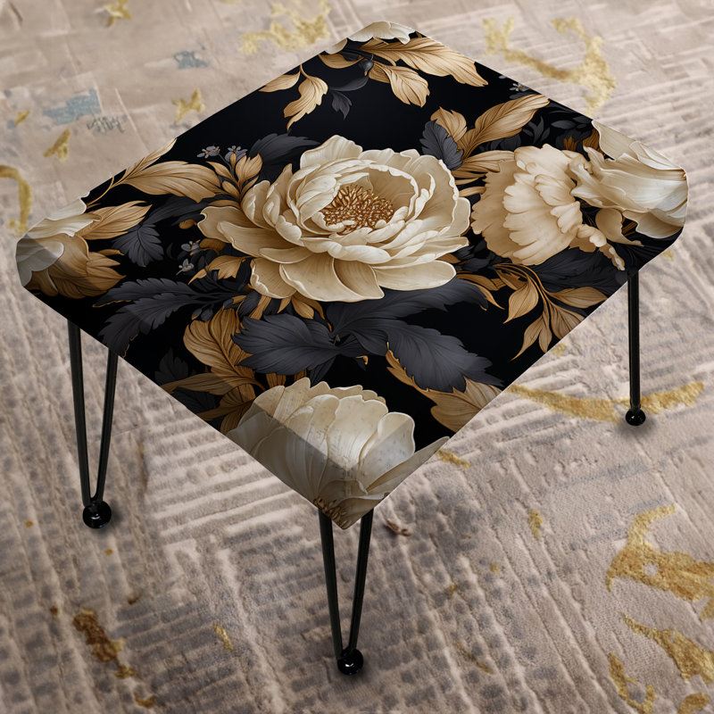 Beige et noir à motif floral - Repose-pieds rectangulaire floral