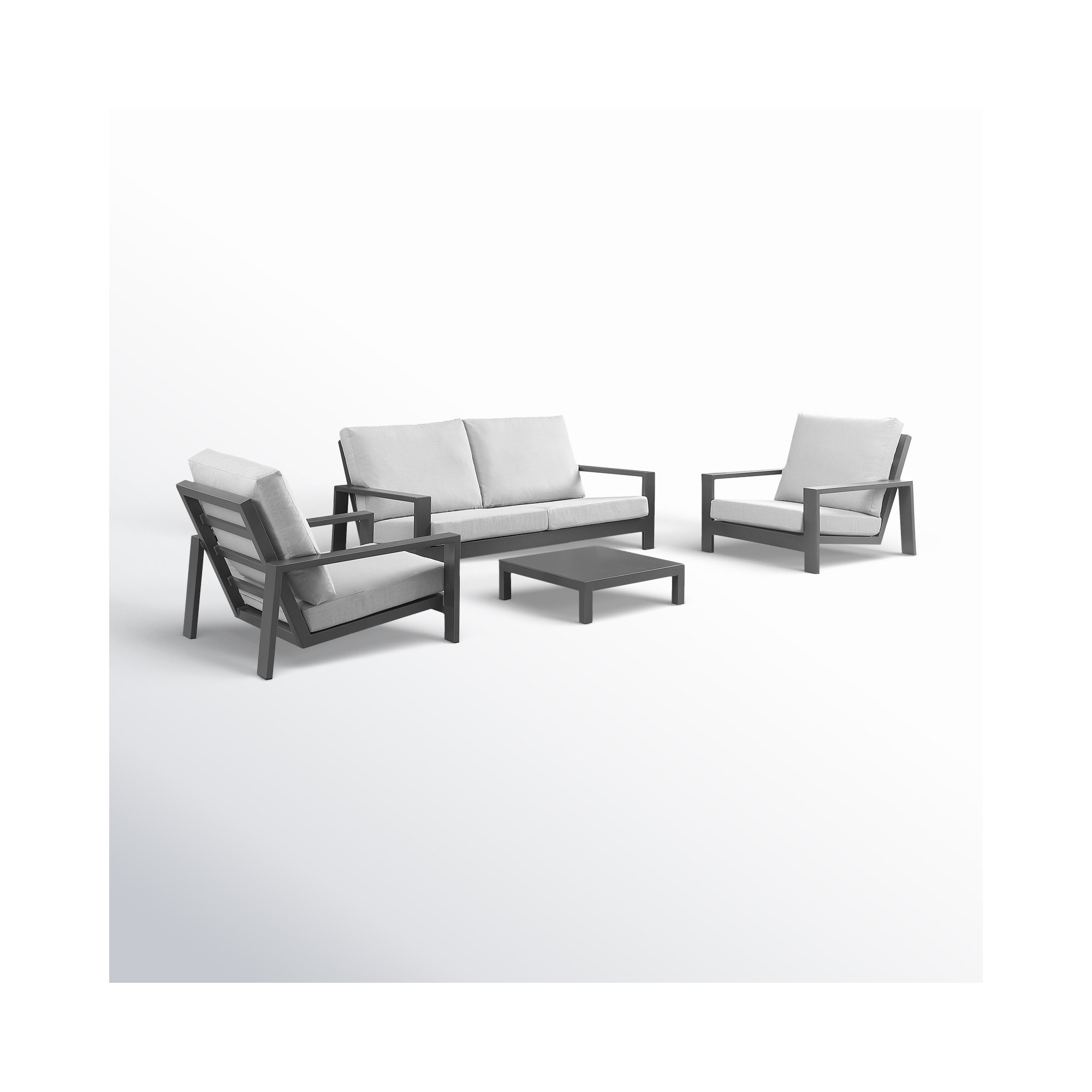 Hoyt 4-Piece Aluminum Lounge Outdoor Modern Conversation Sofa Set with Custom Cover, Silver Gray