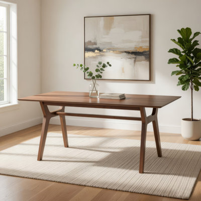 Table de salle à manger Thoi, 71 po, pieds en angle rétro, bois d'hévéa massif brun