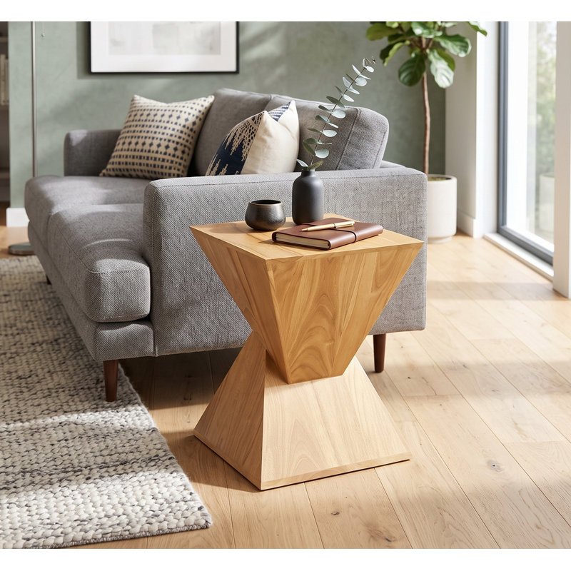Solid Wood Demetia Twisted Hourglass Design Side Table,Oak