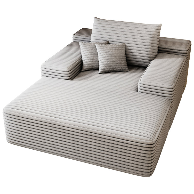 Méridienne intérieure grise de 69,65 po de largeur, lit, tissu en velours côtelé, coussin ergonomique confortable, canapé-lit moelleux en fausse fourrure de 68 po x 51 po, revêtement, rembourrage en mousse haute densité, aucun assemblage requis