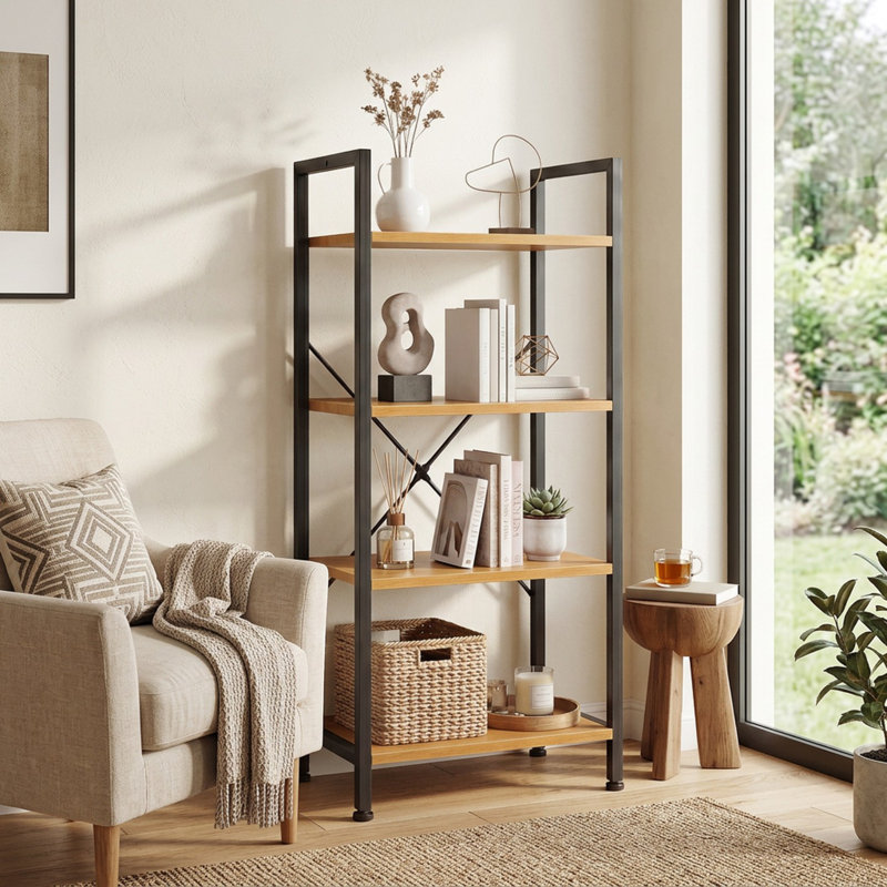 Étagère de rangement industrielle en métal et bois, étagère ouverte autoportante pour le salon, la cuisine, le bureau, support utilitaire robuste pour livres, plantes, décor