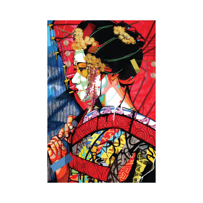 American Geisha - impression d'art graphique, Pas de tapis, H 26 po x l 18 po x 1,5 po, Toile tendue