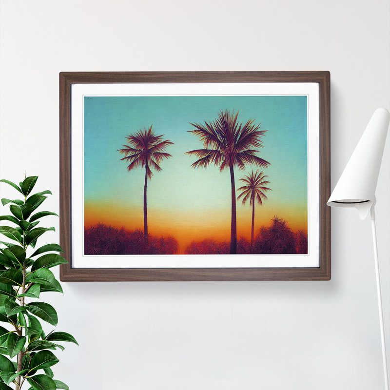 XH1022-6773X Palm Tree Sunset Vol.3 1 Piece Single Picture Frame Wall Art, 25cm H x 34cm W x 2cm D, Walnut