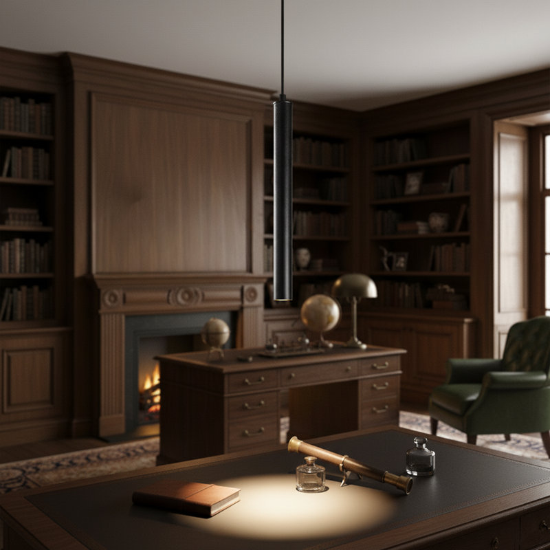 Adjustable Height Modern Black Cylinder LED Pendant Light