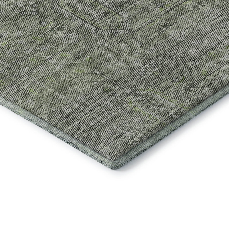 Premium Machine Washable Prisco Green Rug, Rectangle 2'6" x 3'10"