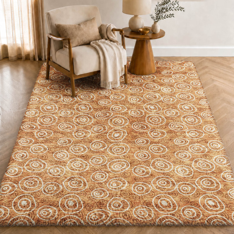 Tapis Dream Shag ADS728 à cercles, lavable à la machine de qualité supérieure, Terra Cotta, 5' x 7'6"