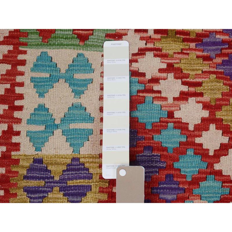 Tapis décoratif en laine de conception unique noué à la main rouge 2 pi 10 po x 4 pi 2 po