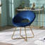 Élégante chaise rembourrée en velours bleu avec base et finition dorées-1863811793