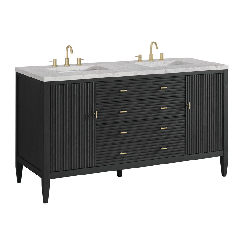 Myrrin 60'' W Double Vanity, Eternal Jasmine Pearl, Carbon Oak, 8" Widespread
