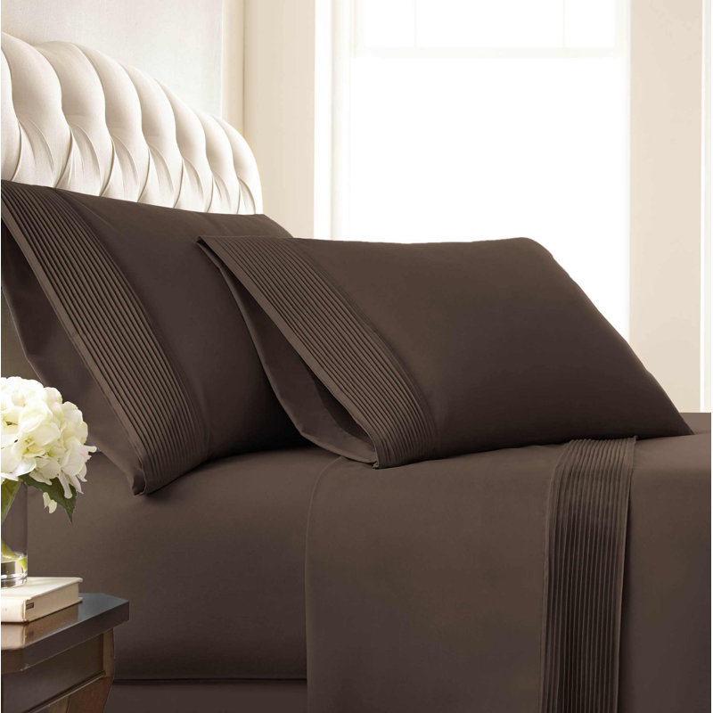 Eldon Microfiber Pleated Hem Two Pillowcases by Southshore Fine Linens, King, Chocolate