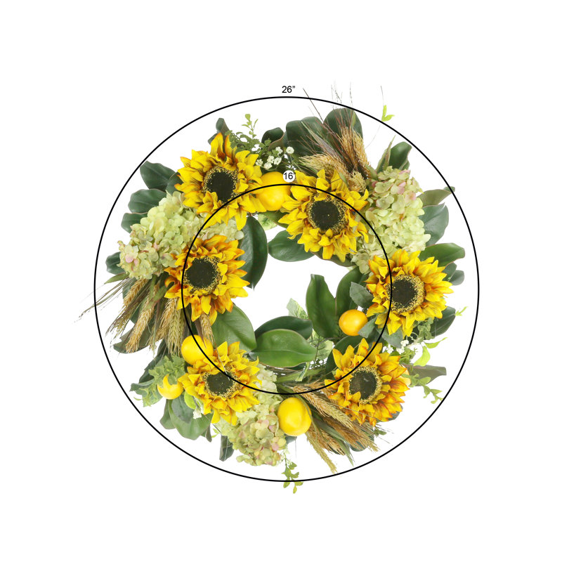Fall wreath with Sunflowers, Hydrangeas and Lemons