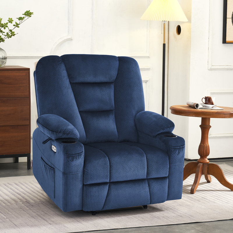 Analie Small-Wide Power Recliner Lift Chair with Massage and Heat, Navy Blue 100% Polyester