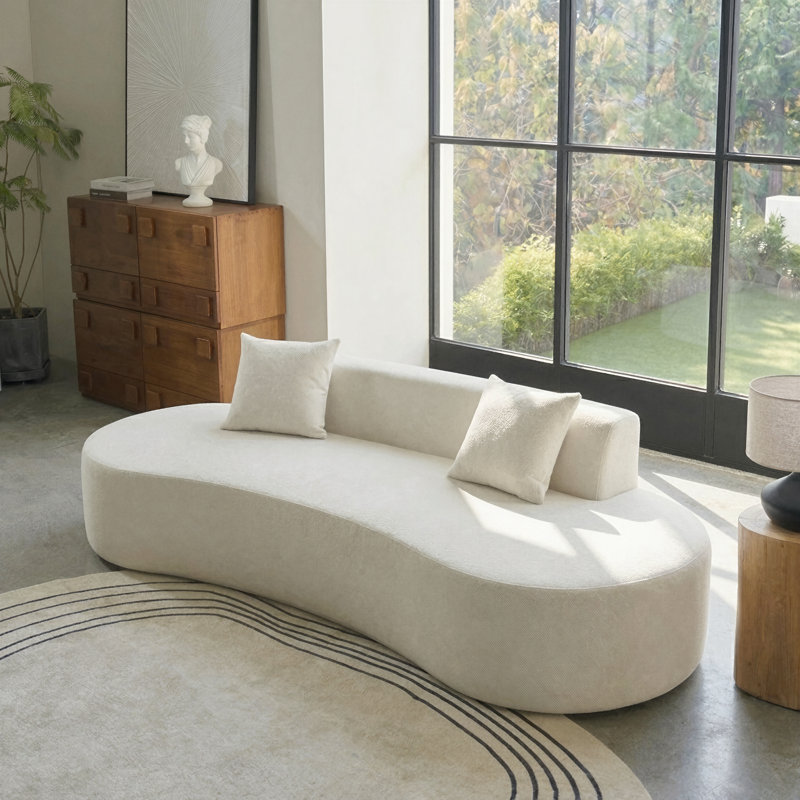 Nerio Modern 240CM Compressed High-Density Foam Sofa With 2 Pillow and No Assembly Needed, Ivory
