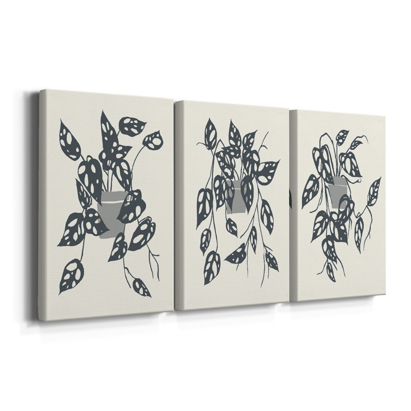 Growing Leaves IV - Toile tendue avec châssis sur mesure - 3 pièces, H 27 po x l 54 po