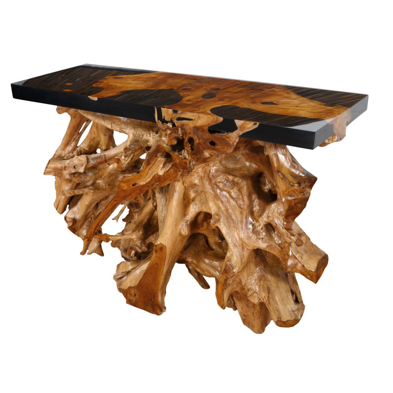 Artistic Floating Teak Root Console Table, Black/Brown, 31.5" H x 48" W x 18" D