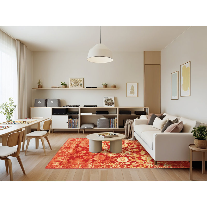 Tapis contemporain rouge / jaune Nia, Rectangle 7 pi x 9 pi