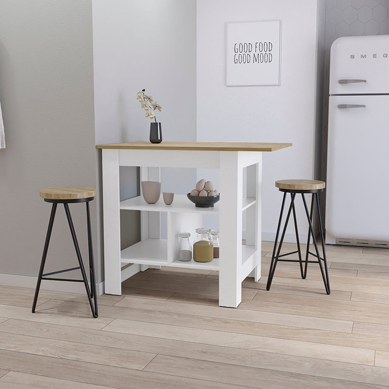 3-Shelf Kitchen Island White and Macadamia