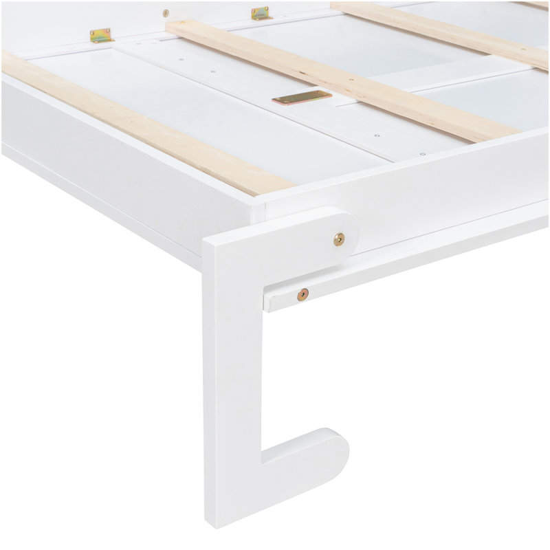 Lit escamotable mural simple avec bibliothèque, armoire supérieure, bureau extensible et rangement latéral, blanc