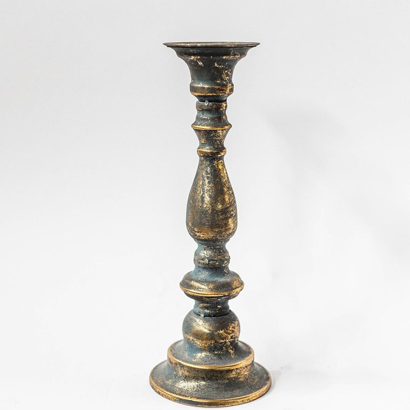 Porte-bougie couleur or antique et gris délavé