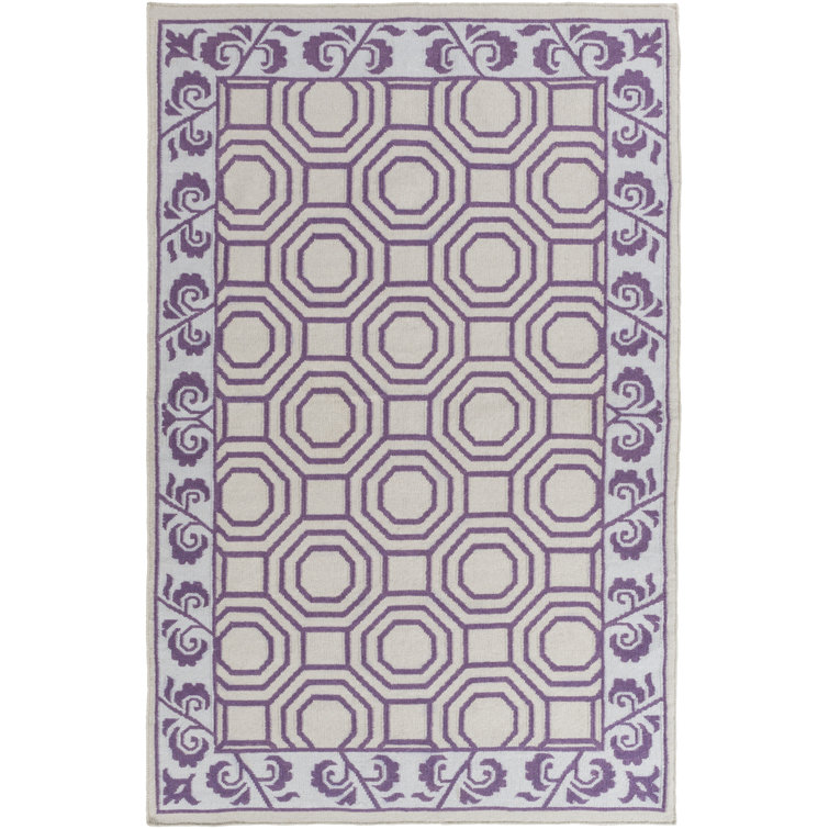 Tapis violet / gris clair en laine tissée à la main à motif géométrique Amoritta