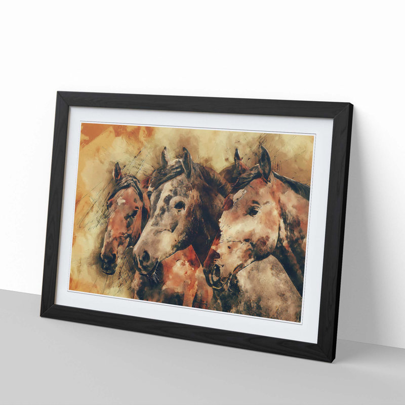 Trio of Horses in Abstract - Framed Print, 35cm H x 50cm W x 2cm D, Black