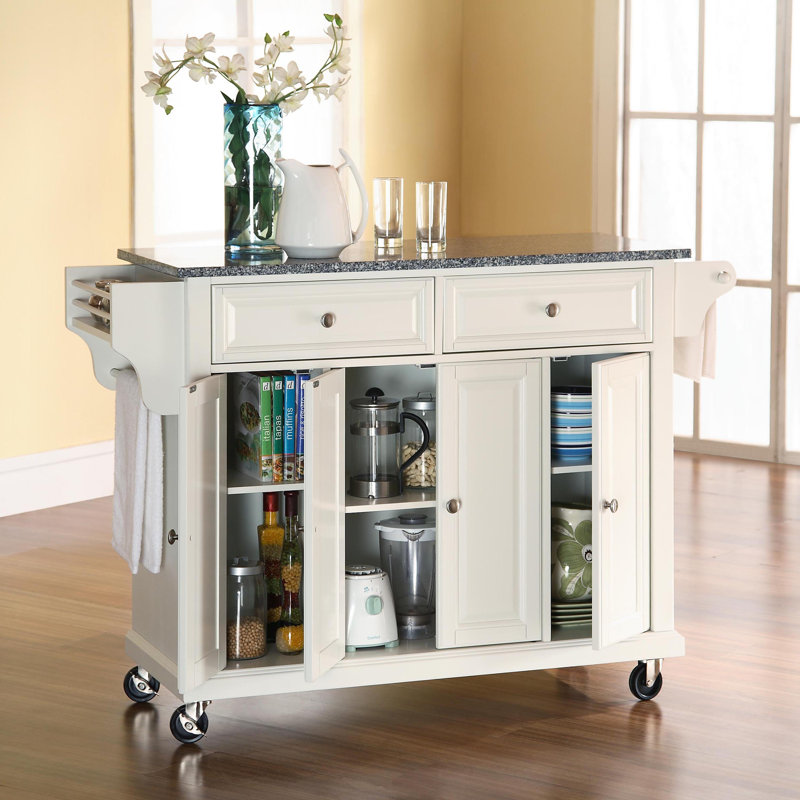 Monty Granite Top Kitchen Island, White, Gray