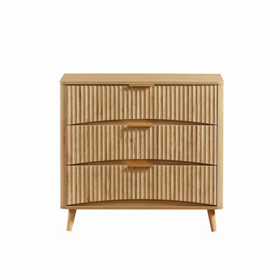 31.5"W Fluted Solid Wood 3 Drawer Nightstand Storage Cabinet