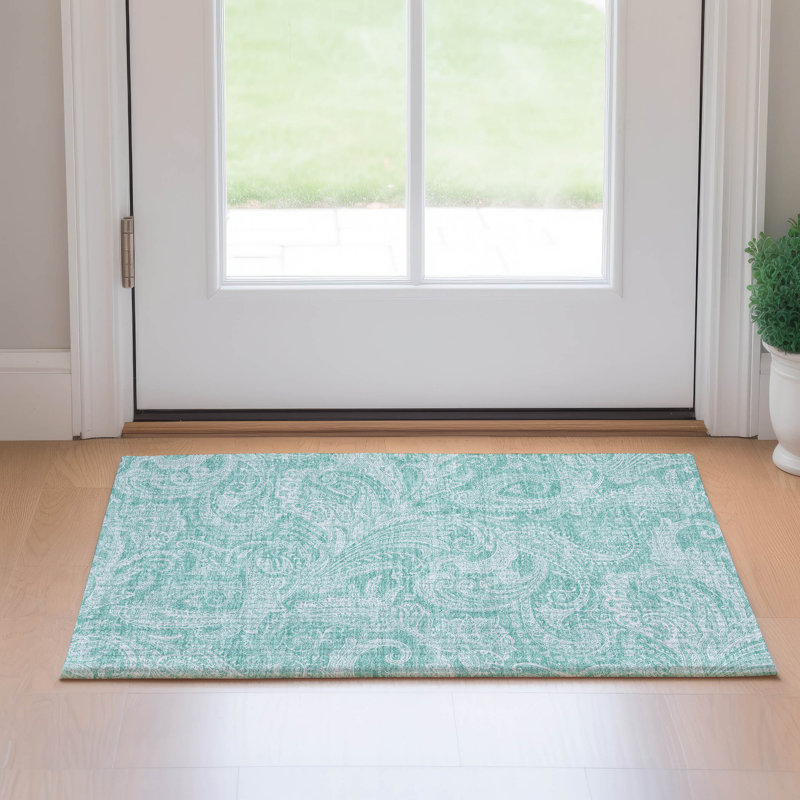 Premium Machine Washable Apodaca Teal Rug, Rectangle 1'8" x 2'6"