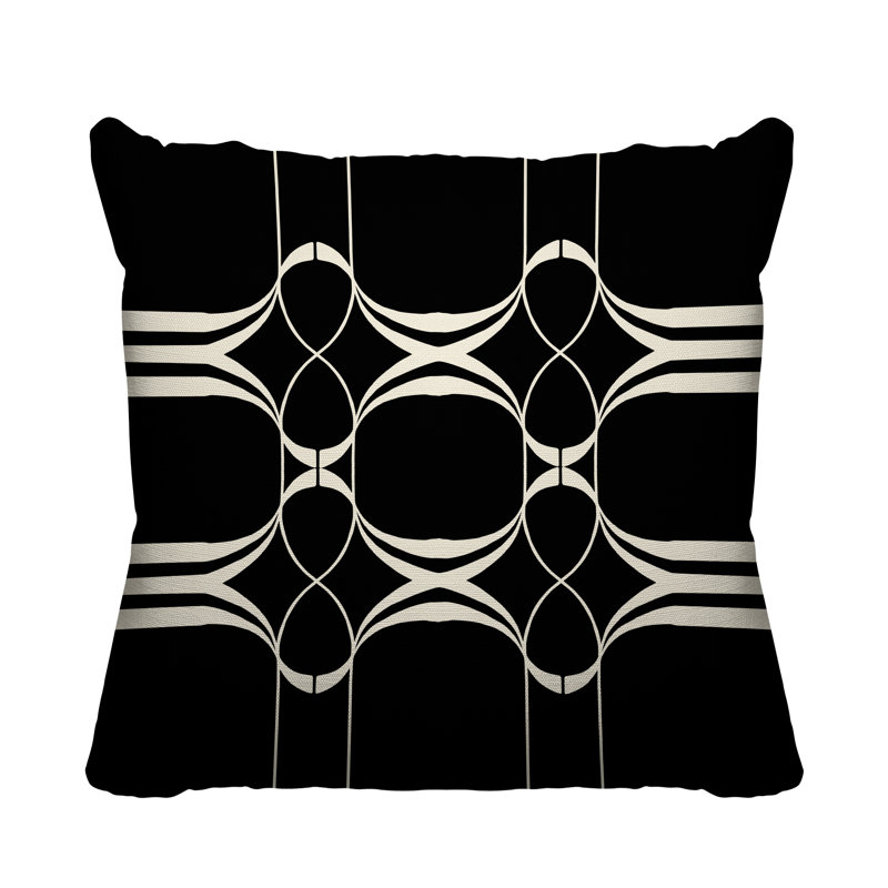 Coussin Tribal Abstract, L 15 po x H 15 po, Noir