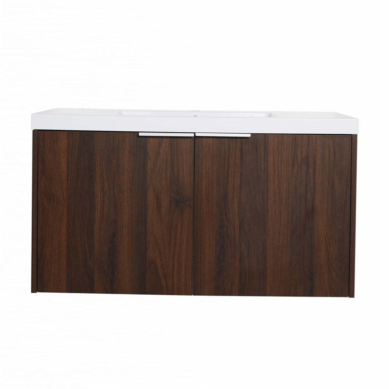 Meuble-lavabo à fixation flottante avec lavabo, Noyer, 36"