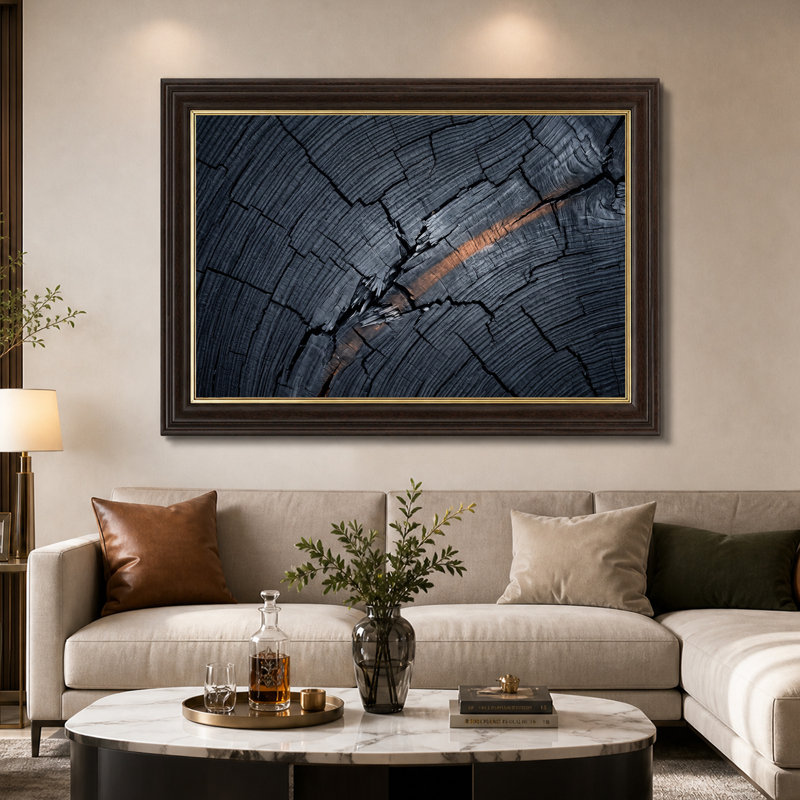 Art mural sur toile gris foncé foncé avec rayures orange, H 16 po x l 24 po