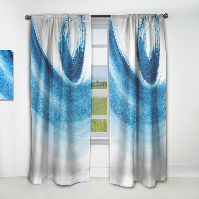 Rideau en velours moderne bleu foncé coups de pinceau - obscurcissant - 1 panneau
