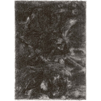 Feather Modern Solid Shag Black Area Rug