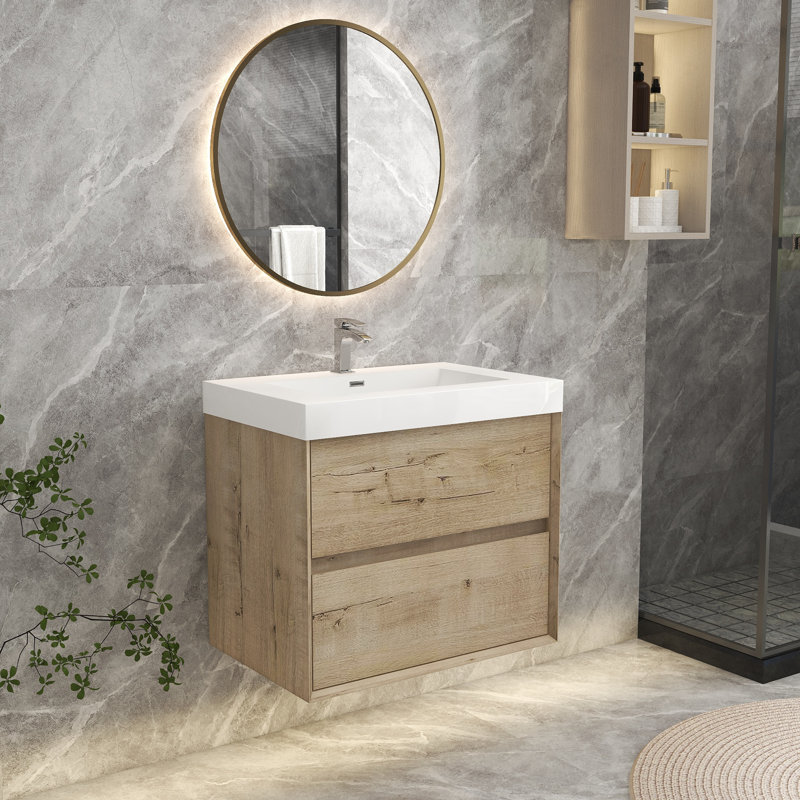 29.3'' Single Bathroom Vanity with Plastic Top, White Oak