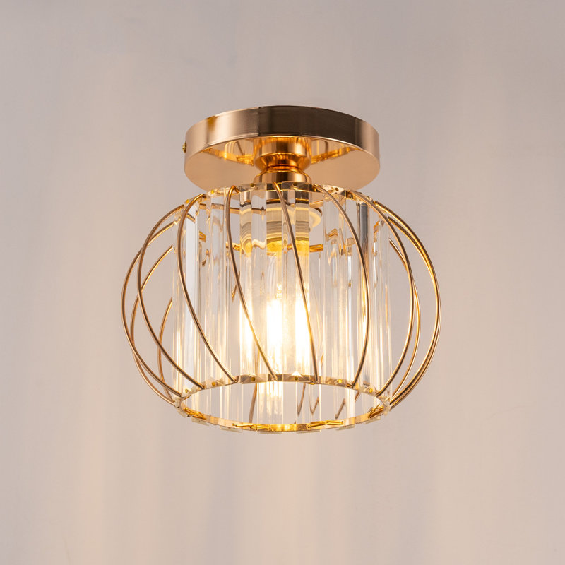 Small Semi Flush Mount Crystal Ceiling Light Bedroom Living Room Chandelier, Gold, 8.5" H x 10" W x 10" D