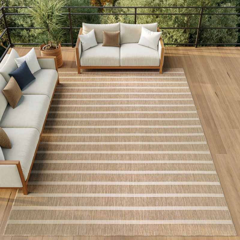 Shaila Striped Indoor/Outdoor Rug, Beige/Ivory, Rectangle 8' x 10'