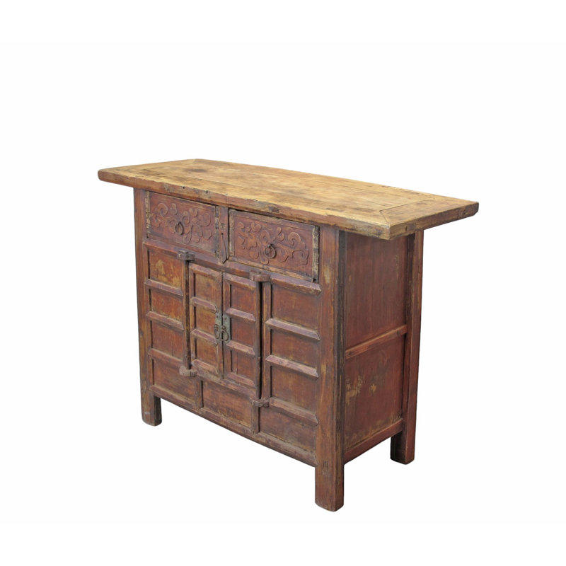 Double Top Drawer Carved Elm Sideboard