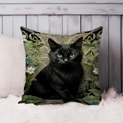 Animals William Morris Black Cat VI Cottage Throw Pillow Cover