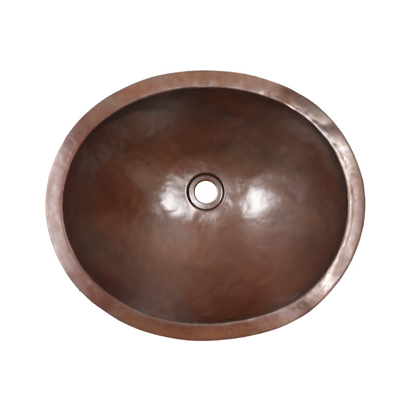 Copper Hand Hammered Oval Undermount Bathroom Sink, Foundry Antique Copper
